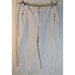 Apt. 9 Capri Pants Womens Size 10 White Striped Cotton Torie Fit Zipper Pockets